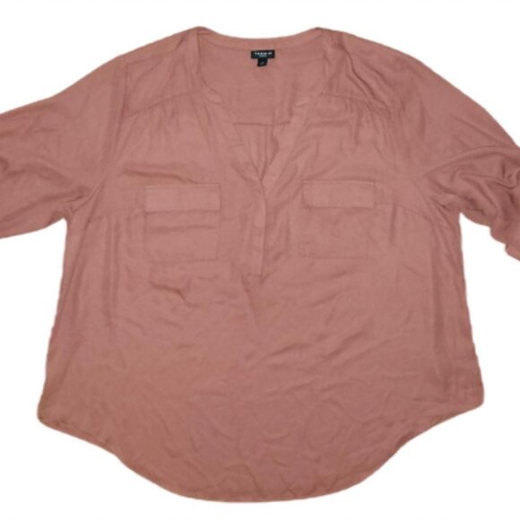 Torrid Women's Size 2 Blouse Top Pink Solid Polyester V-Neck Regular || EUC - Picture 1 of 8